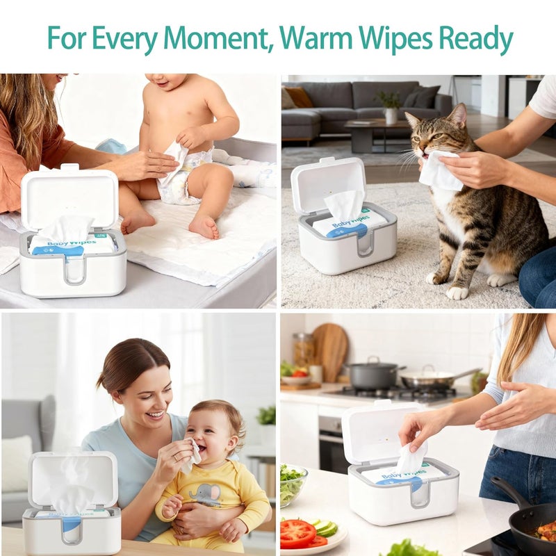 chefhandy Wipe Warmer with UV Sanitizer for Babies & Adults, Adjustable Temperature, Quiet Heating, Night Light, Large Warm Wipe Holder (White) - Image 4
